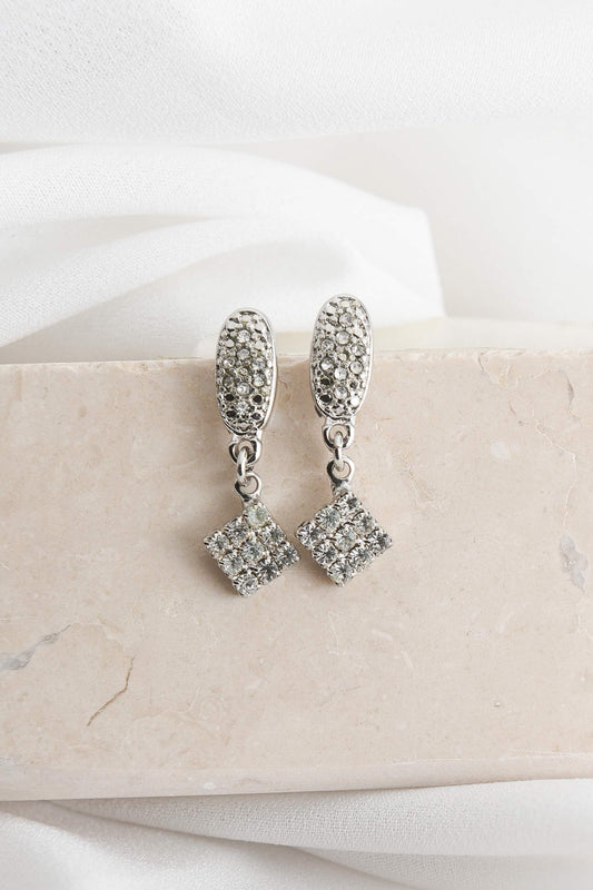 Aros rombo plata strass