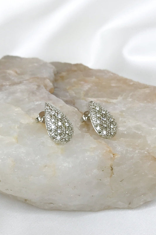 Aros gota plata strass